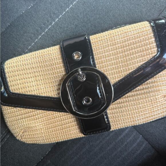 Ann Taylor Weaved Tan and Black Clutch with Buckle - Picture 1 of 2